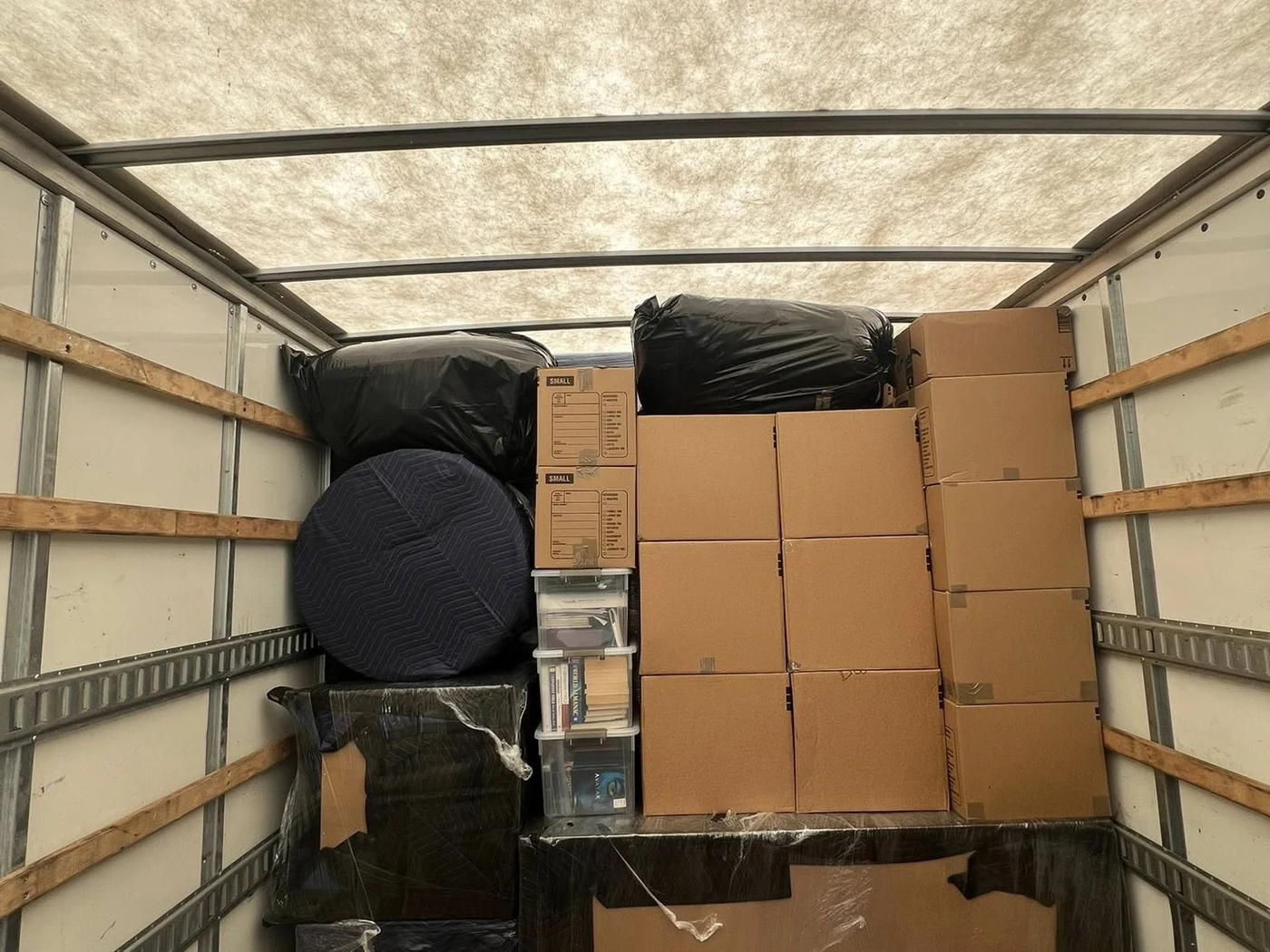 Organized household load inside a moving truck