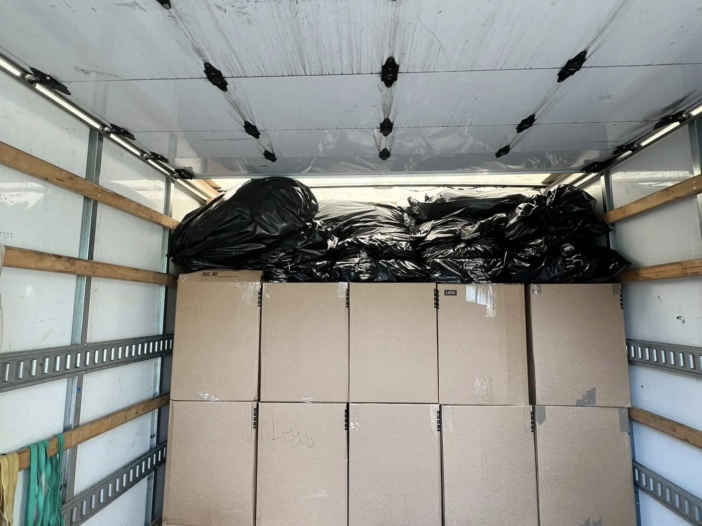 Organized boxes loaded inside a moving truck